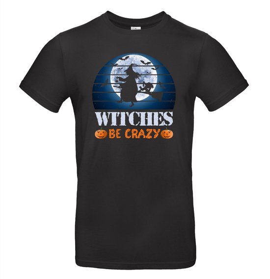 Zwart Halloween T-shirt met opdruk Witches be crazy