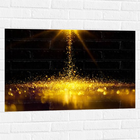 Muursticker - Gouden Glitters in Donkerkleurige Omgeving - 90x60 cm Foto op Muursticker