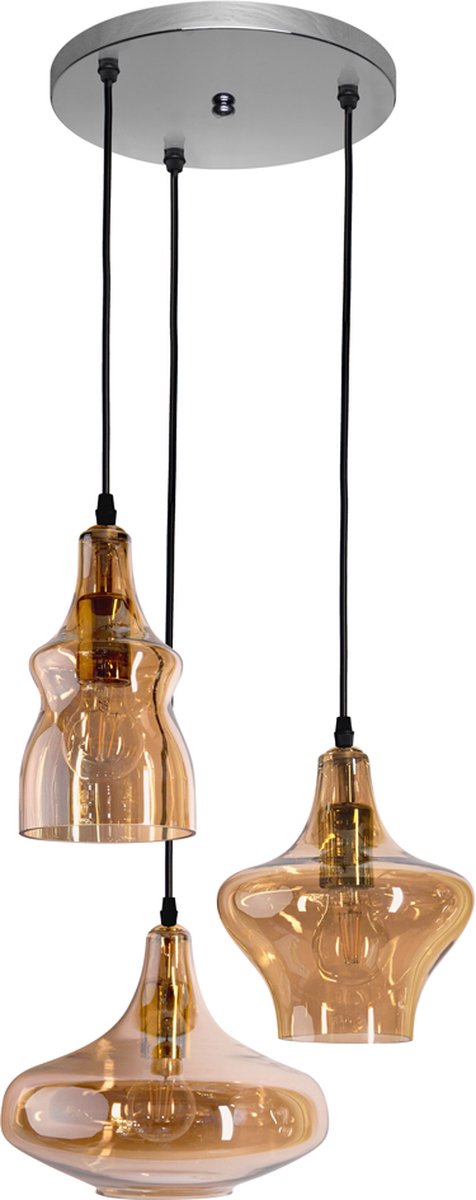 Industriële hanglamp met amber glas 3-lichts - Trinidad