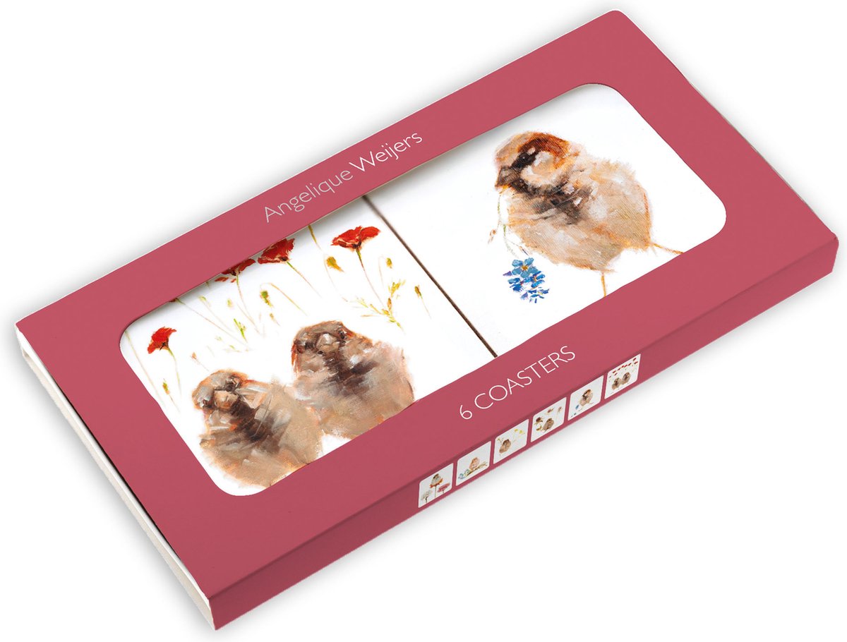 Bekking & Blitz - Onderzetters - 6 stuks - Dieren - Vogels - Mussen - Angelique Weijers