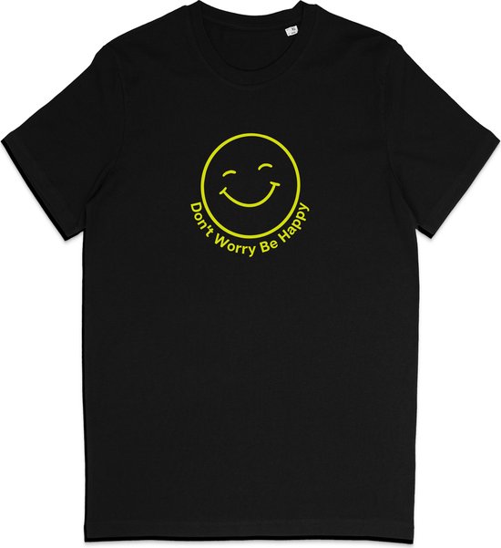 T Shirt Smiley - Texte Positif Don't Worry Be Happy - Zwart L