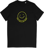T Shirt Smiley - Positieve Tekst Don't Worry Be Happy - Zwart S