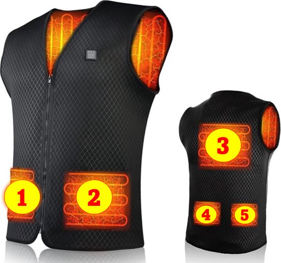 Verwarmd body-vest - Lichtgewicht Gilet met 5 warmte-zones | 6 tot 8 uur...