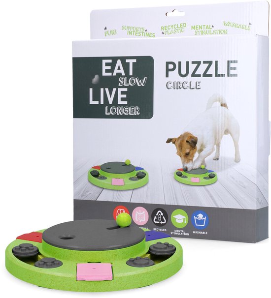 Eat Slow Live Longer Puzzel Circle – Intelligentie speelgoed voor honden – Interactief hondenspeelgoed – Uitdagende hondenpuzzel – Gerecyclede...