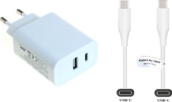 2 Poort snellader 3 2m USB C kabel. 20W PD Fast Charger oplader