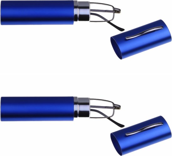 Amazotti Set van 2, Slim-Line Leesbril in Metallic Blauwe Koker – sterkte  +2.50 | bol.com