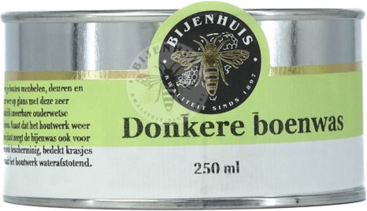 Het Bijenhuis Wageningen - Zuivere Bijenwas, Boenwas, 380 mL, Donker, Duurzaam, Natuurproduct, Meubelonderhoud
