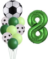 Ballonnen Voetbal - 8 Jaar - Themafeest Voetbal - Kinder Verjaardag Versiering Voetbal - Voetbalfans - Feestversiering / Feestpakket - 11 stuks - Ballonnen Set - Thema Verjaardag Voetbal - Groene / Witte ballon - Helium ballon - Happy Birthday