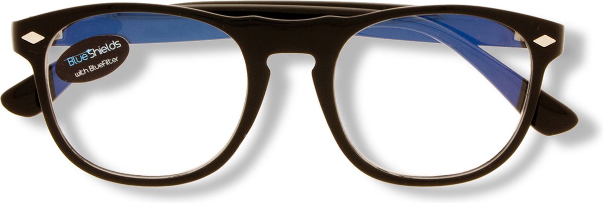 BlueShields NFB002 +2.50 Luciano - Leesbril - Beeldschermbril - Blauw licht filter lens - Glanzend zwart