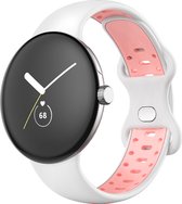 Bandje Voor Google Pixel - Watch Dubbel Sport Band - Wit Roze - Maat: SM - Horlogebandje, Armband