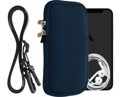 kwmobile Tasje voor smartphones XL - 6,7/6,8" - Hoesje van neopreen in marineblauw - Phone case met nekkoord