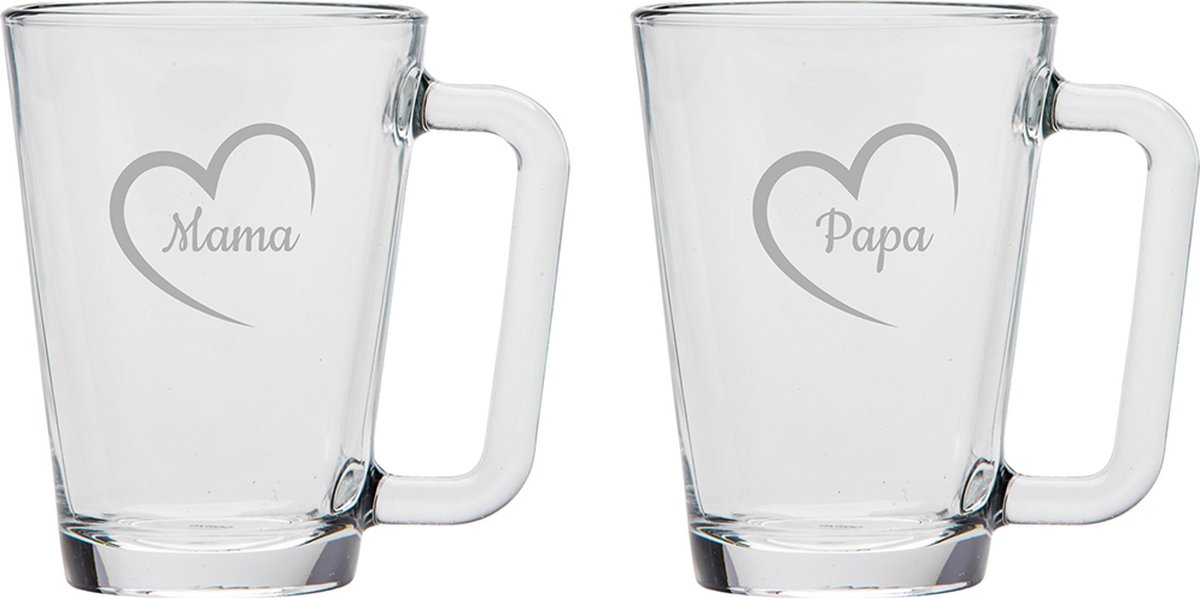 Gegraveerde theeglas 26cl Mama & Papa met hartje