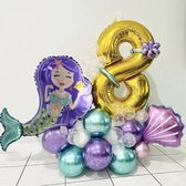 Mermaid Ballonnen - 2 jaar - 34 Stuks - Zeemeermin - Verjaardag Versiering / Feestpakket - Ballonnen Set - Kinderfeestje Zeemeermin Thema - Paarse ballonnen - Turquoise ballonnen - Happy Birthday