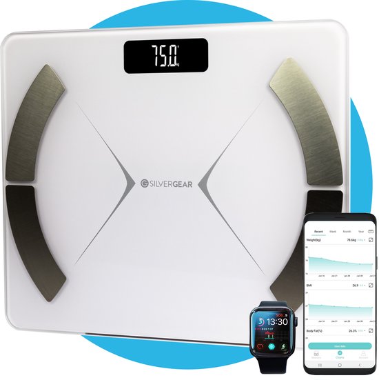 Silvergear® Bluetooth Personenweegschaal - Met zeer volledige Lichaamsanalyse met Vetpercentage – Inclusief Analyse App – Wit