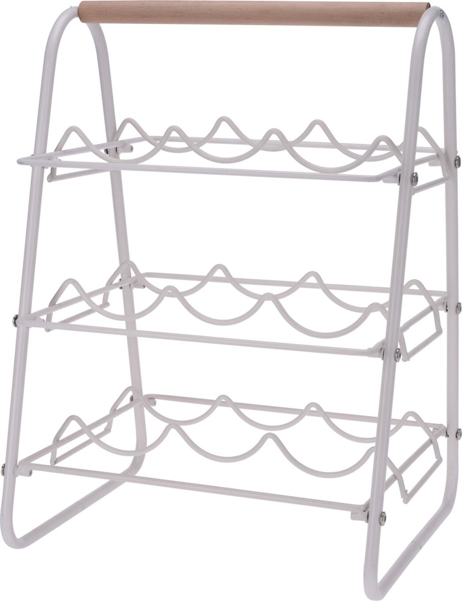 Excellent Houseware metalen wijnrek - wit - voor 9 flessen - 33 x 29 x 46 cm