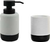 Items badkamer accessoires set drinkbeker/zeeppompje - wit/zwart