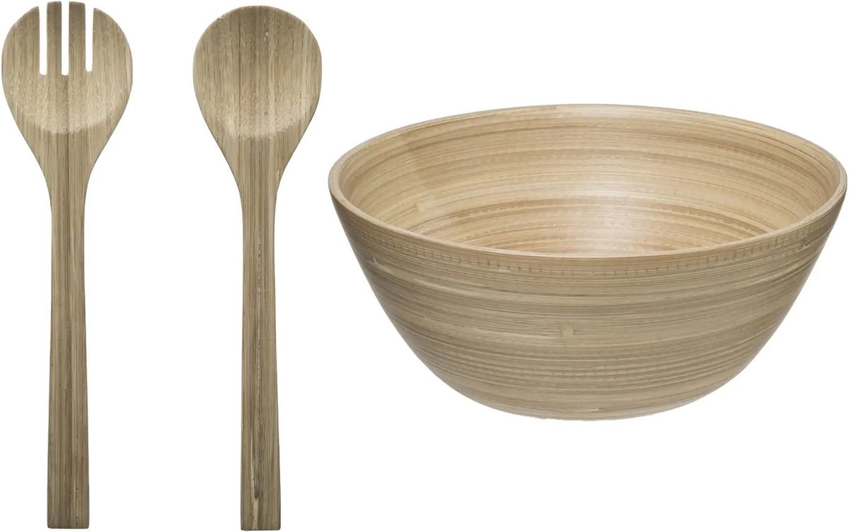 Secret de Gourmet Slakom/serveerschaal en slacouvert - Bamboe - D25 cm