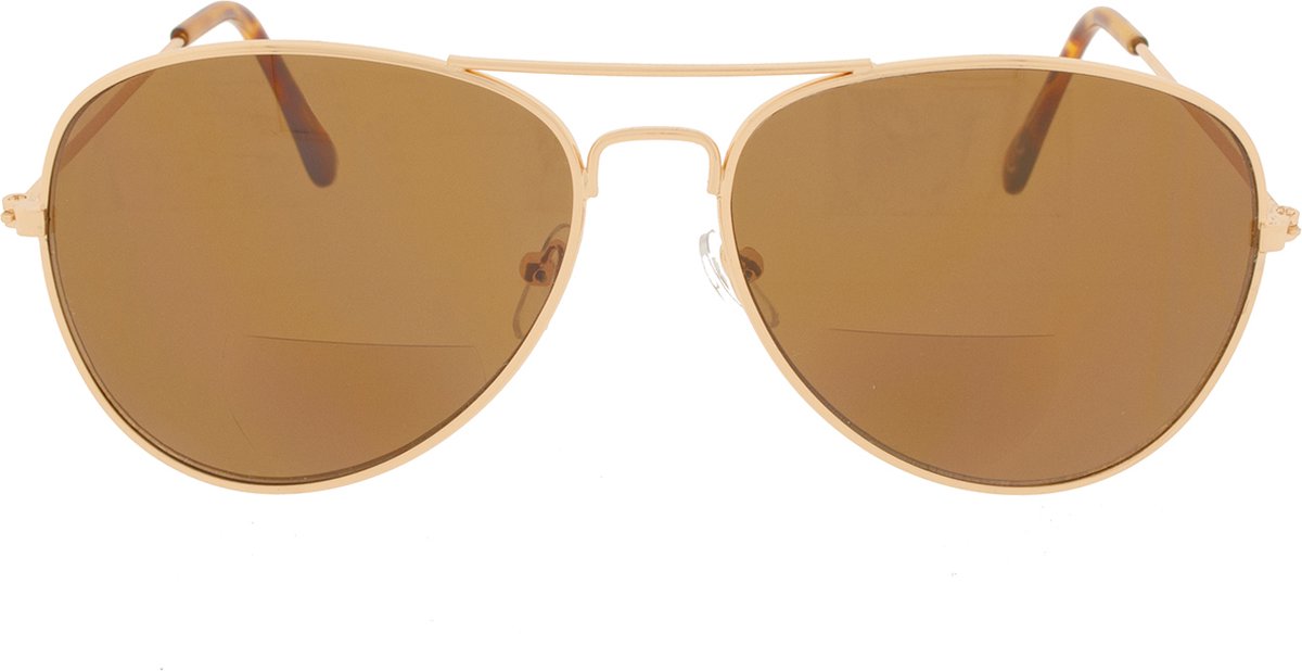 Noci Eyewear IBC317 Aviator Bifocale zonneleesbril +2.00 - Goudkleurig frame, bruine glazen