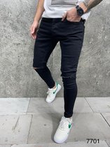 Mannen Stretchy Ripped Skinny Biker Jeans Vernietigd Hole Slim Fit Denim Hoge Kwaliteit Zwarte Jeans - W30