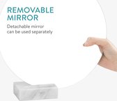 Navaris ronde spiegel met voet - 30 cm diameter - Make-up spiegel staand in marmeren basis - Voet van echt marmer in wit