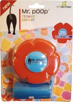 Mr. poop Flower power - Poep opruimhouder ROOD - met 2 rollen - Bag dispenser - hond
