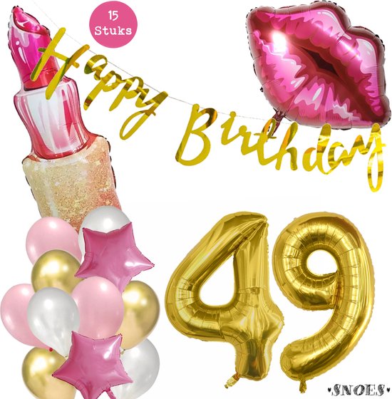 Snoes Beauty Helium Ballonnen Set 49 Jaar - Roze Folieballonnen - Slinger Happy Birthday Goud