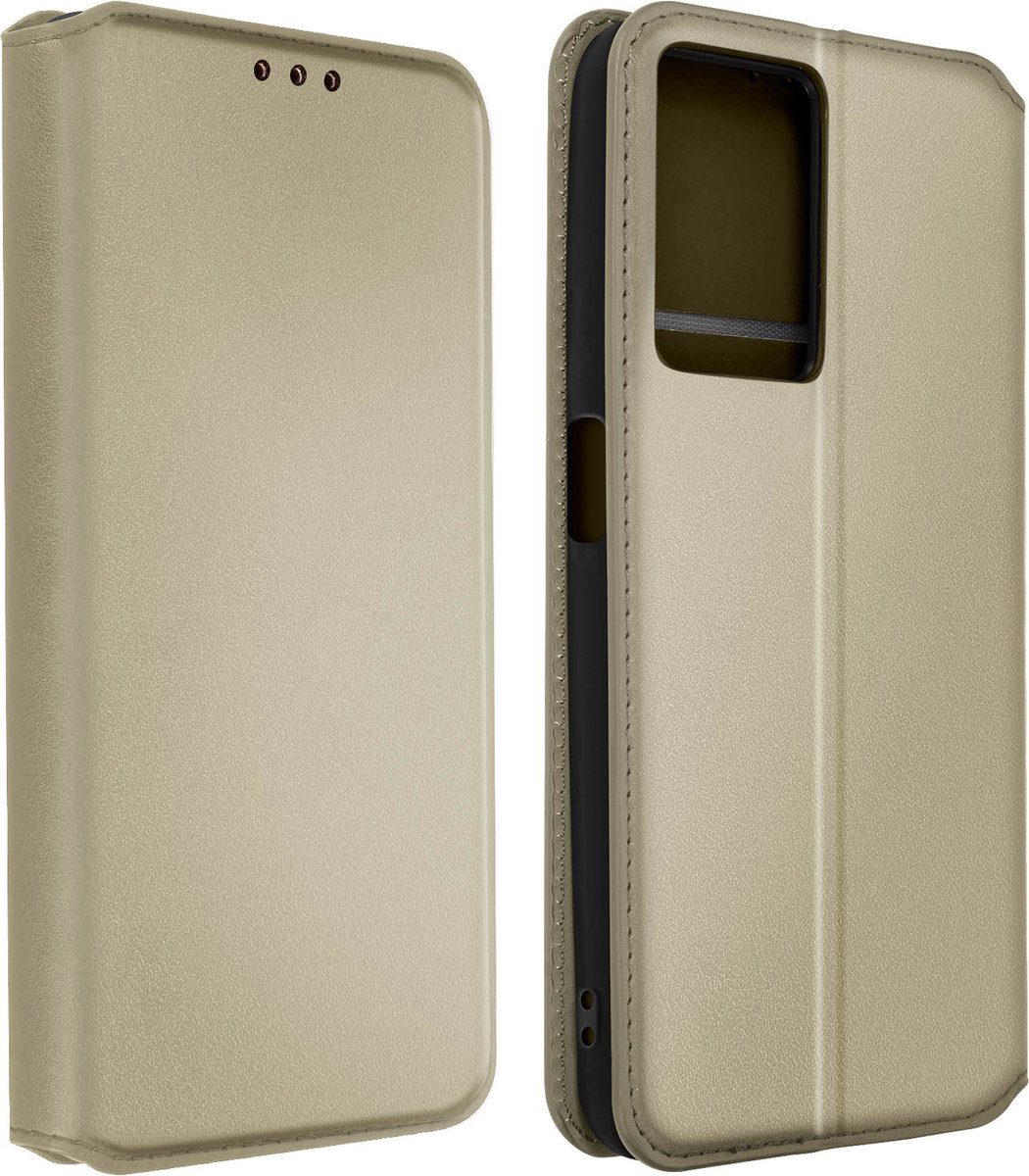 Foliohoes Geschikt voor Oppo A57 en A57s Portefeuille, Video Standaard – Goud
