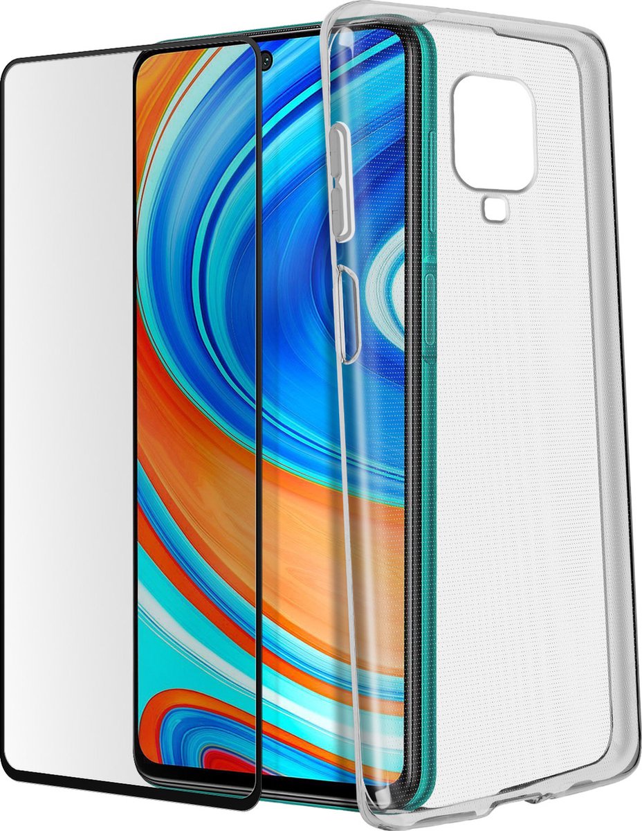 Redmi Note 9 Pro Max/9 Pro/9S-hoesje soepel siliconen gehard glas 9H zwart