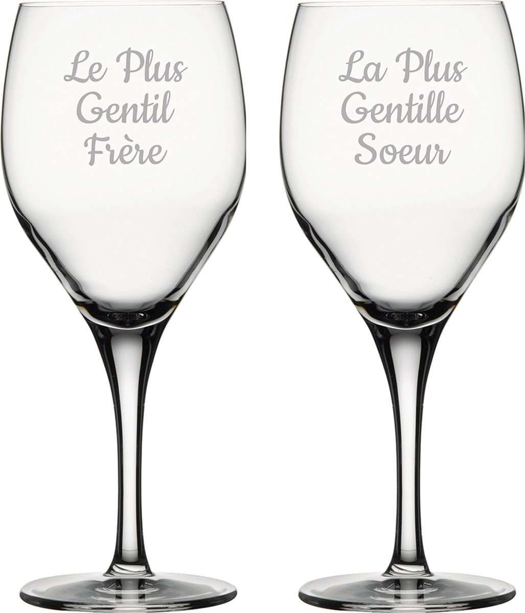 Witte wijnglas gegraveerd - 34cl - Le Plus Gentil Frère & La Plus Gentille Soeur