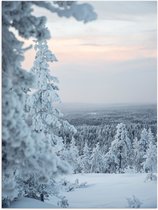 Poster Glanzend – Besneeuwde Bomen op Berg - 60x80 cm Foto op Posterpapier met Glanzende Afwerking