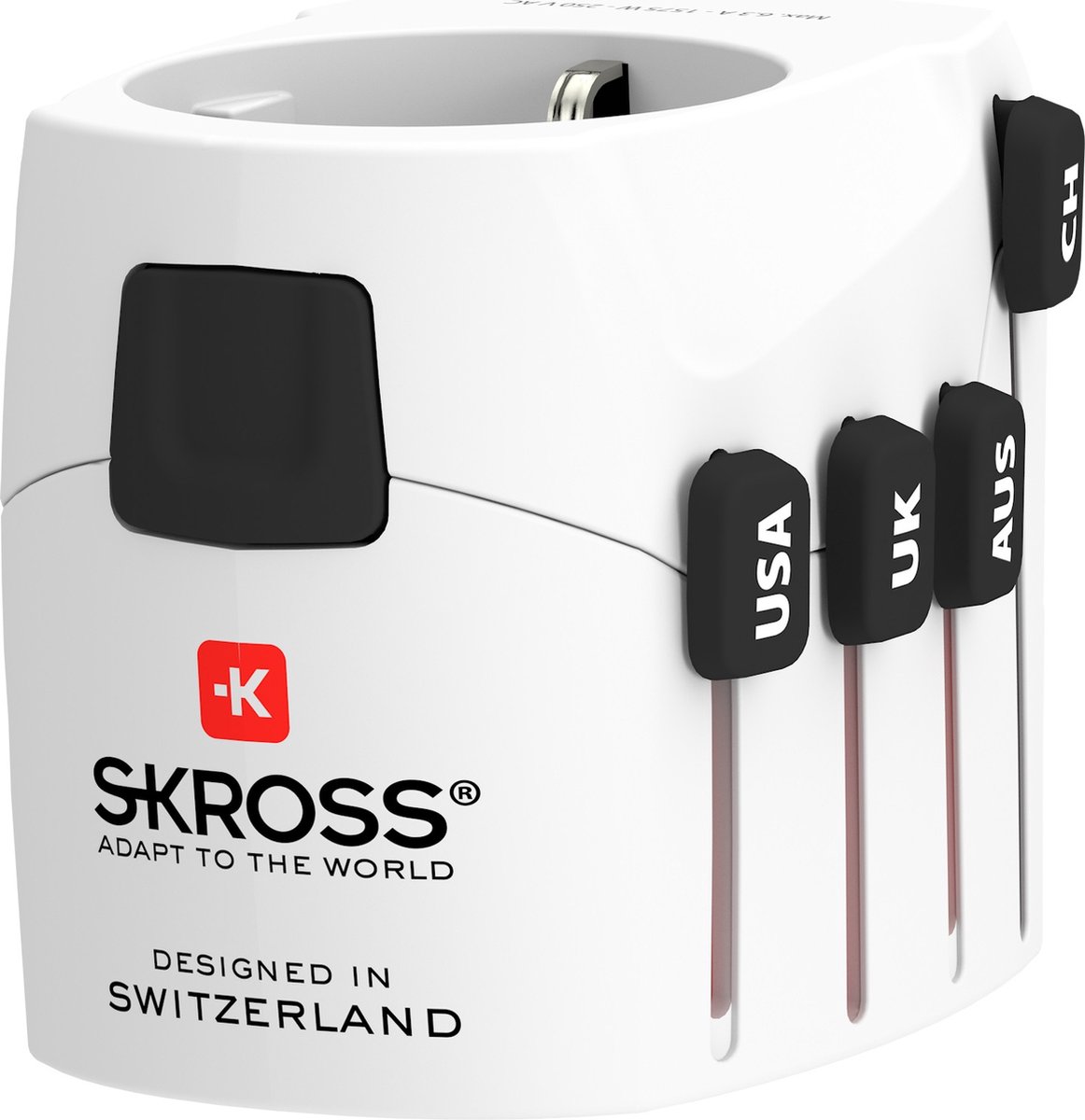 De krachtige 3-polige wereldreisadapter voor reizigers van over de hele wereld met USB-poort