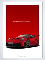 Porsche 911 GT3 RS Rood Poster - Autoposter 70 x 50 cm | Kinderkamer | Slaapkamer | Kantoor