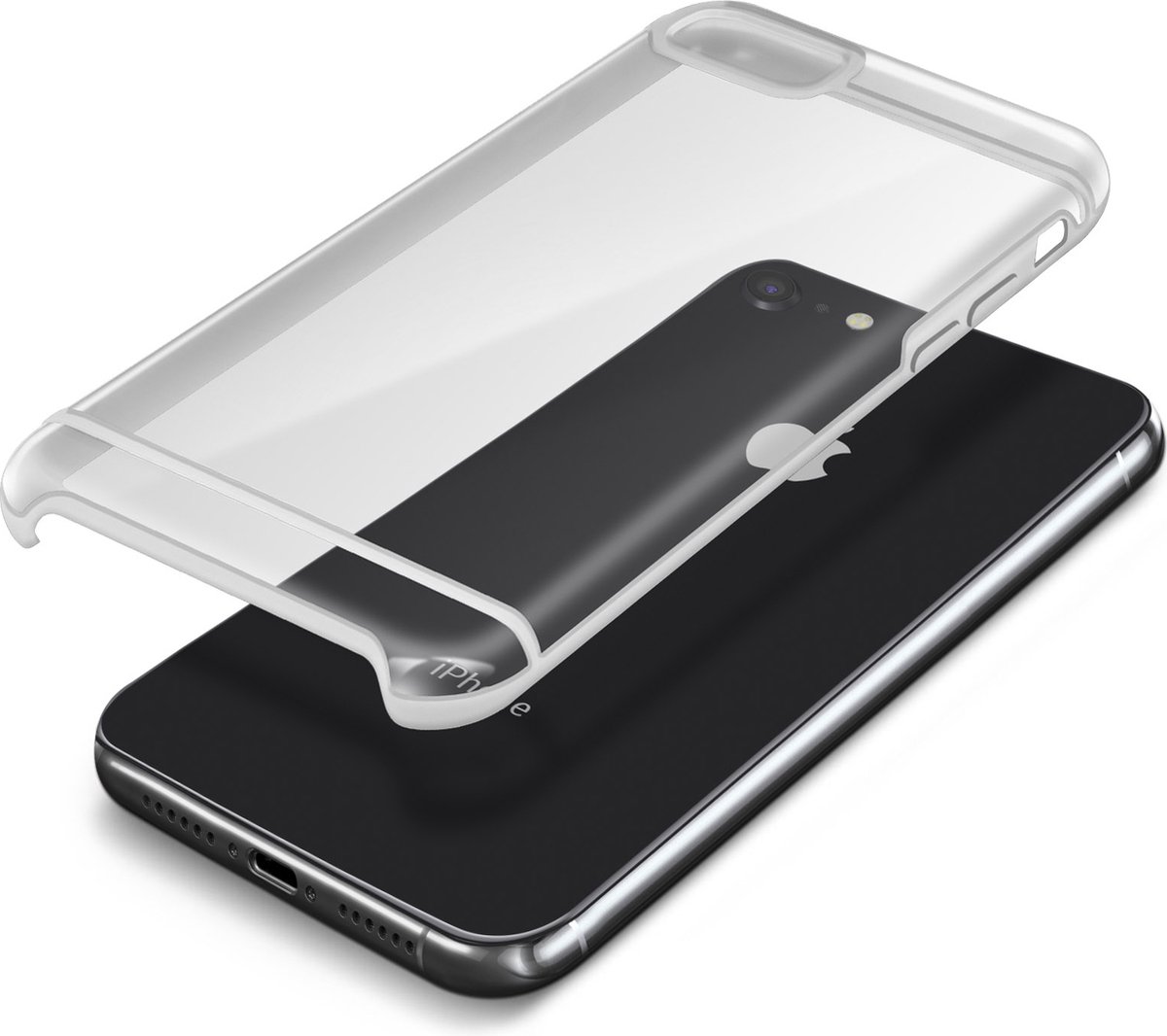 Hoes Geschikt voor Apple iPhone SE 2022/2020 en 8/7 Gekleurde omtrek Rigid Akashi Wit