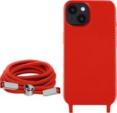 Geschikt voor Apple iPhone 14 Plus Koord Hoesje Semi-rigide Nekkoord 80cm rood