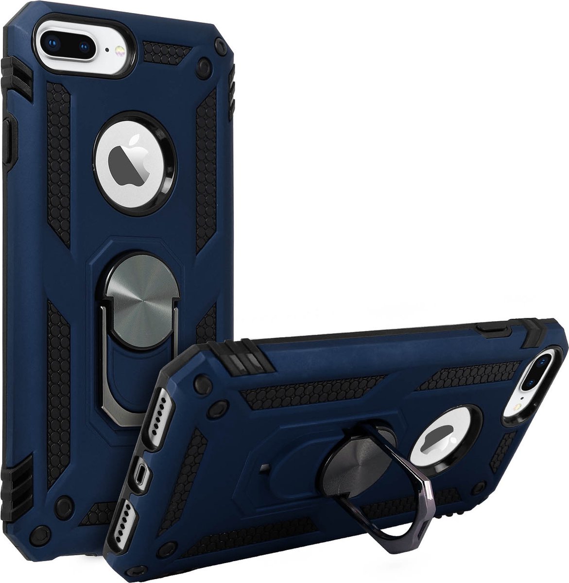 Geschikt voor iPhone 6+/6 +/7+/8+ Hybrid Case Video Support Ring donker blauw