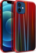 Geschikt voor Apple iPhone12 Mini Holographic Rainbow Hoesje Aurora Collection rood