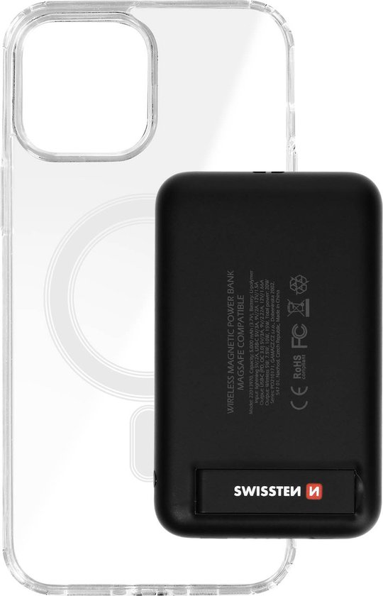 Coque transparente iPhone 11 + Power Bank 5000 mAh Magsafe Swissten Zwart