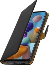 Geschikt voor Samsung Galaxy A21s Lederen Portemonnee Folio Case Video-standaardfunctie zwart