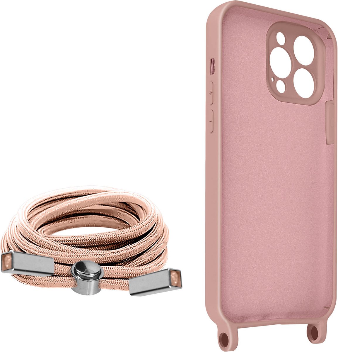 Geschikt voor Apple iPhone 13 Pro Koord Hoesje Semi-rigide Nekkoord 80cm roze
