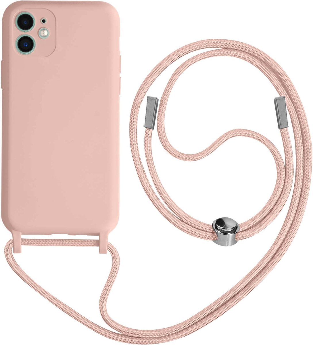 Geschikt voor Apple iPhone 11 Koord Hoesje Semi-rigide Nekkoord 80cm roze