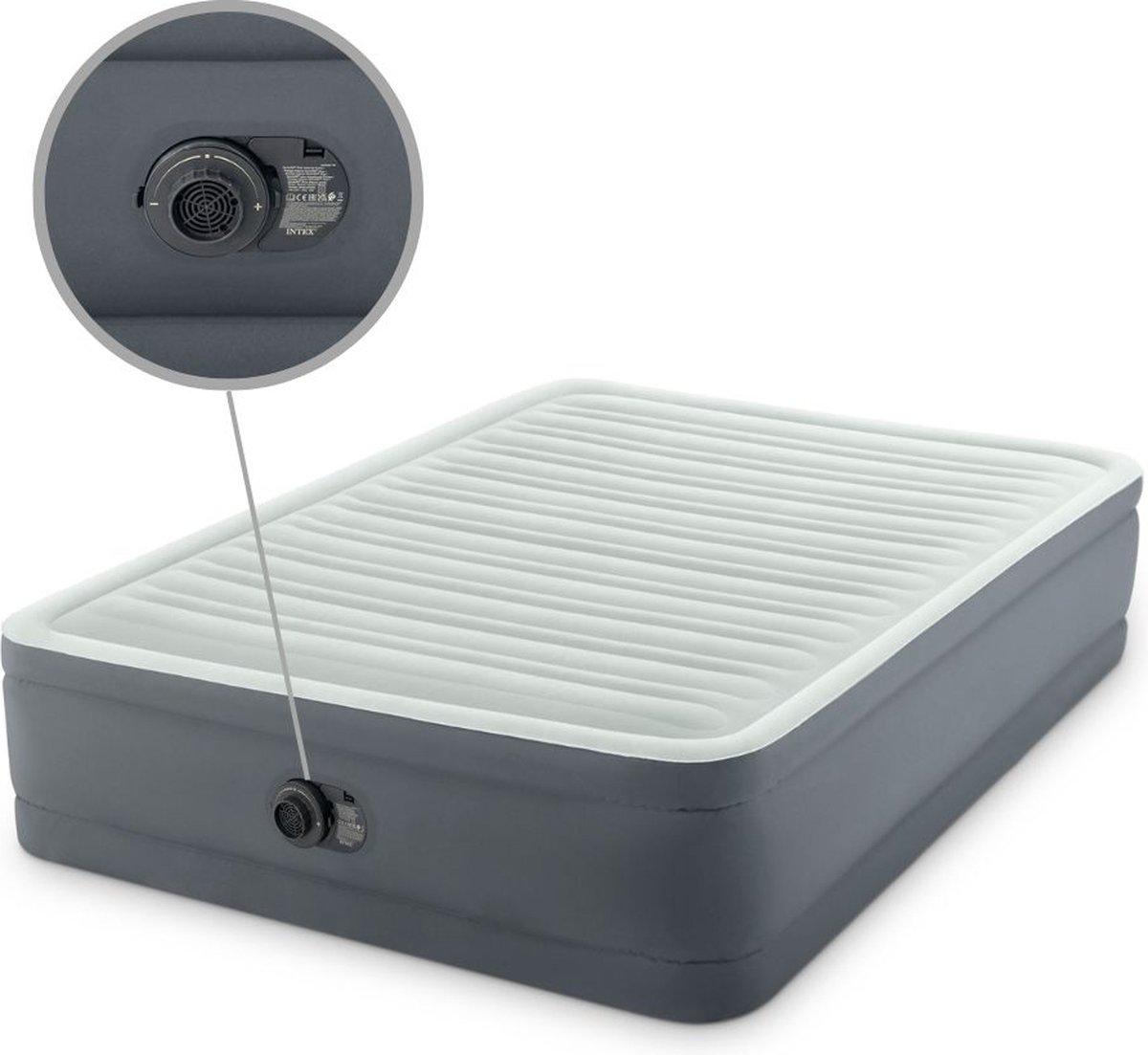 Bol.com Intex Luchtbed - 2-Persoons - 152 x 203 x 46 cm - Grijs - Inclusief pomp - Hoeslaken en Reparatieset aanbieding