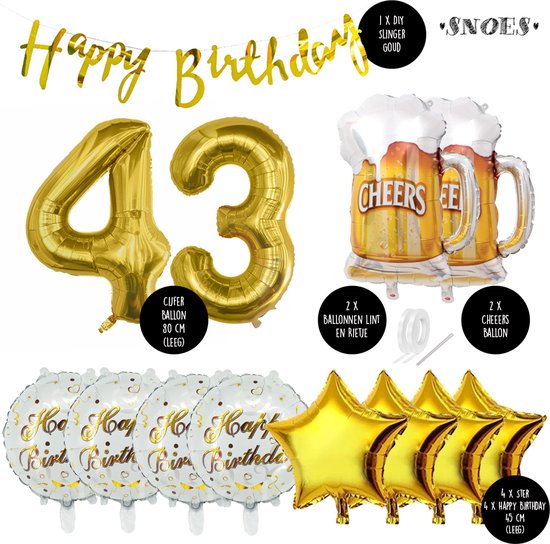 43 Jaar Verjaardag Cijfer ballon Mannen Bier - Feestpakket Snoes Ballonnen Cheers & Beers - Herman