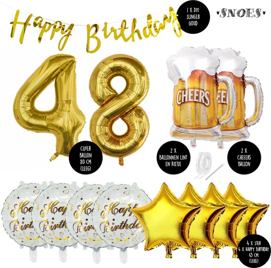 48 Jaar Verjaardag Cijfer ballon Mannen Bier - Feestpakket Snoes Ballonnen Cheers & Beers - Herman