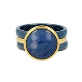 My Bendel - Ringenset met Lapiz Lazuli edelsteen - Blauw/Gouden ringenset met Lapiz Lazuli edelsteen en blauwe keramieken ringen - Met luxe cadeauverpakking