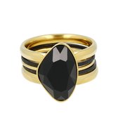 My Bendel - Goudkleurige Ringenset met Zwarte Steen - Goudkleurig en zwart is dé combinatie die altijd perfect is - Met luxe cadeauverpakking