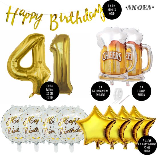 41 Jaar Verjaardag Cijfer ballon Mannen Bier - Feestpakket Snoes Ballonnen Cheers & Beers - Herman