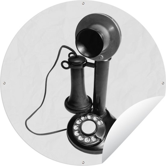 Tuincirkel Een retro telefoon - zwart wit - 60x60 cm - Ronde Tuinposter - Buiten