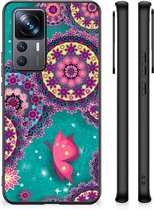 Back Cover Siliconen Hoesje Xiaomi 12T | 12T Pro Telefoonhoesje met Zwarte rand Cirkels en Vlinders