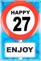 Happy age kaart 27 jaar (wenskaart met button)
