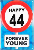 Happy age kaart 44 jaar (wenskaart met Button)